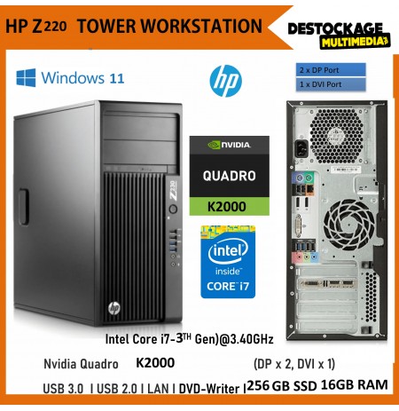 HP Workstation Z220 Core i7 3770 3,4 GHz 8GB - 256 SSD HDD 500 Go NVIDIA QUADRO FX K2000 WIN 11