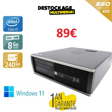 HP 6200 PRO Intel Core i3 2100 - 3.1 GHz - Ram 8 Go - SSD 250 Go