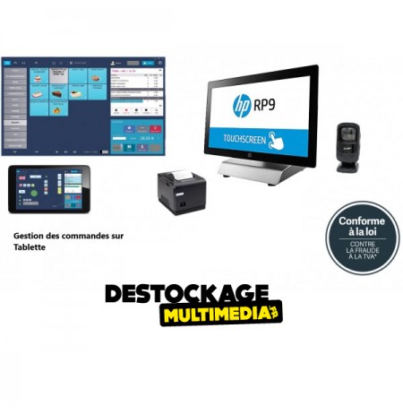 Pack Caisse Tactile HP Rp9 Complet Avec Logiciel NF Afficheur Client Publicitaire Sans Abonnement